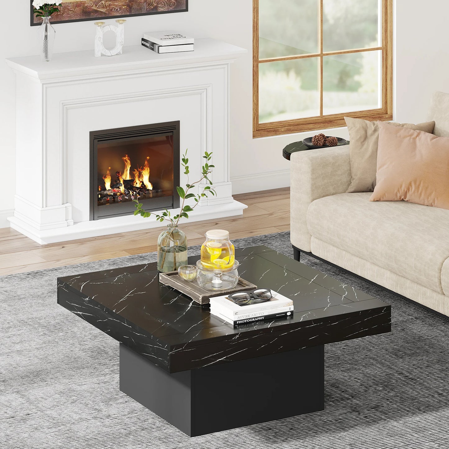 Tribesigns Square LED Coffee Table in Grey and White Finish