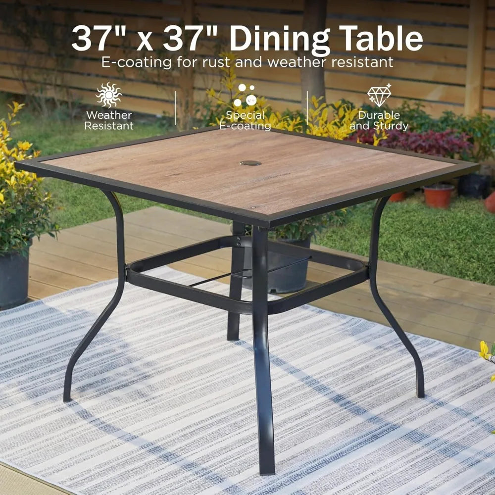 5 Piece Outdoor Dining Set for 4 with Stacking Wrought Iron Chairs
