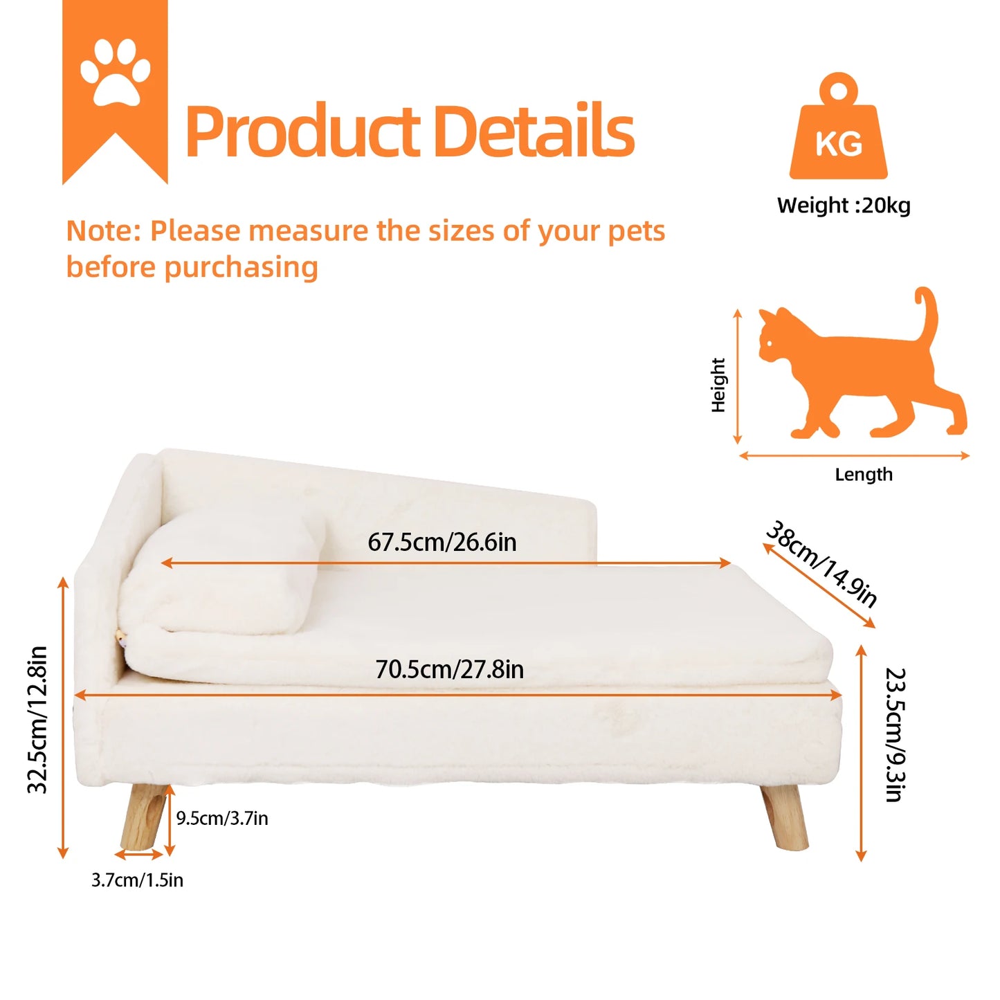Elevated Nordic Pet Bed with Cozy Waterproof Cushion for Small Dogs