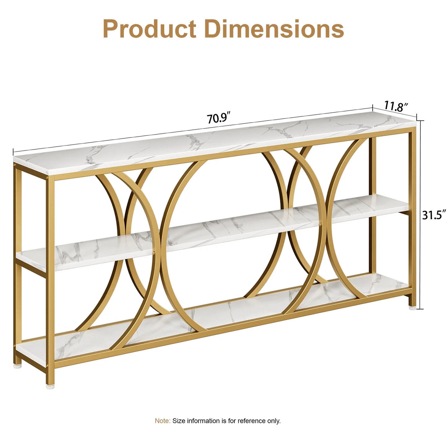 Modern 70.8 Inch Console Table with 3 Tier Storage Shelves