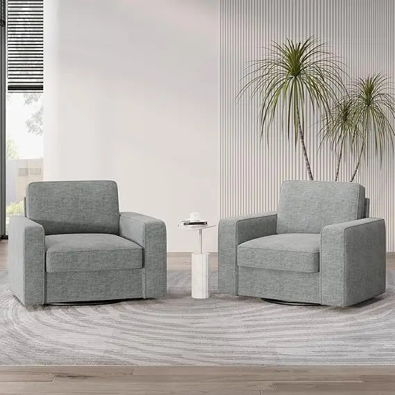 Beige Swivel Accent Sofa Chair Set of 2 for Living Room Office