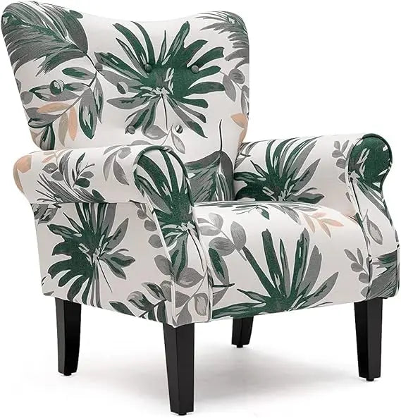 Mid Century Modern Wingback Arm Chair with Wood Legs