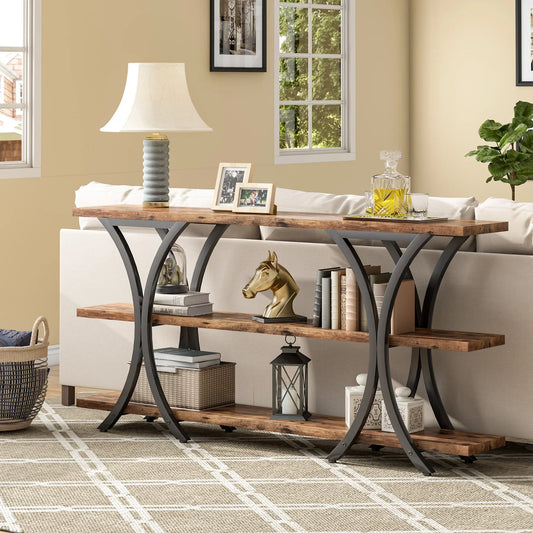 Tribesigns 70.8 Inch Narrow Console Table with 3 Tier Shelves