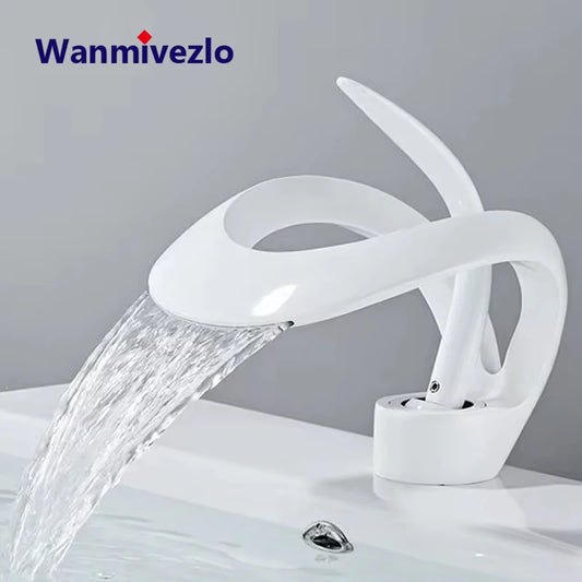 Waterfall Bathroom Basin Faucet Deck Mounted Brass Mixer Tap