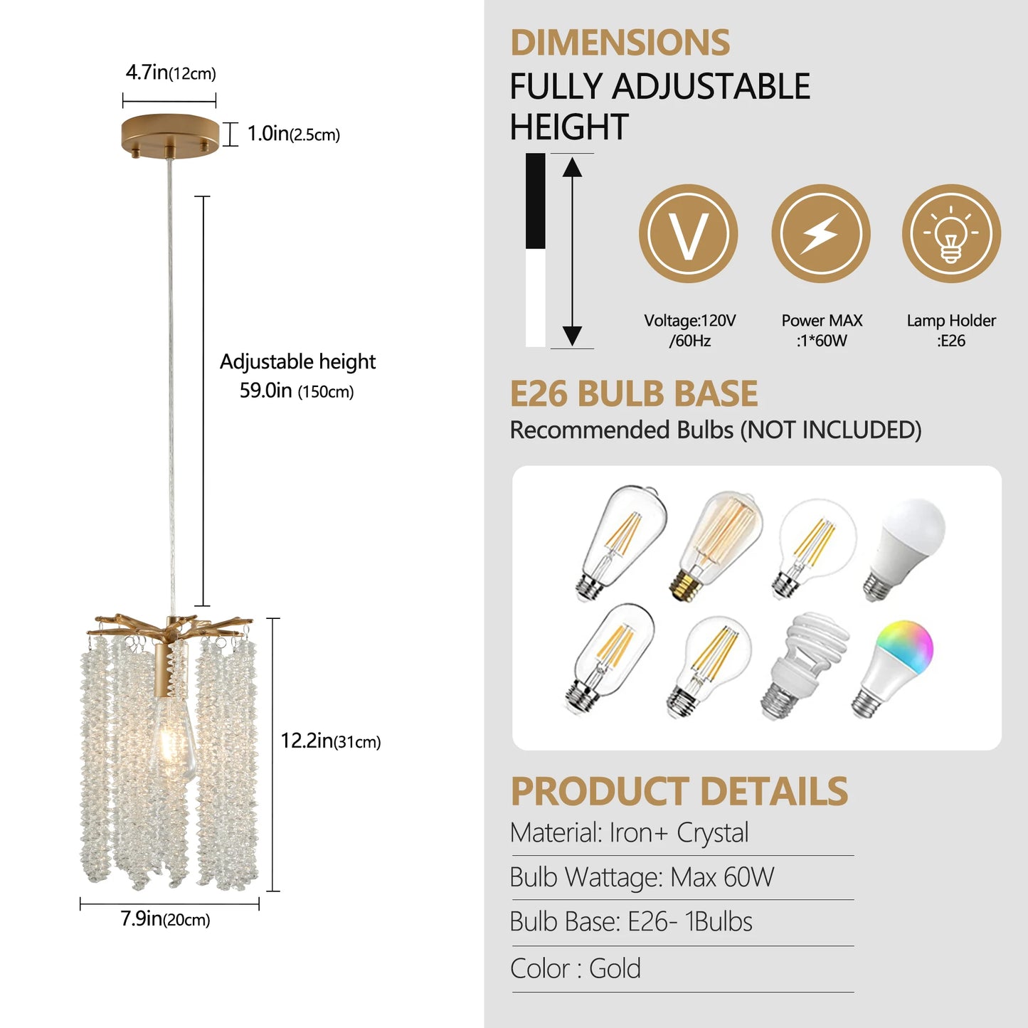 Luxury 3-Pack Crystal Pendant Lights with Elegant Golden Finish