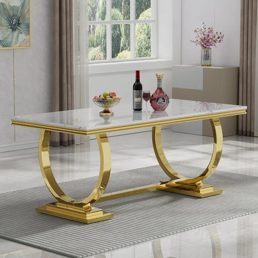 Modern 70 Inch Faux Marble Dining Table for 6 to 8 People