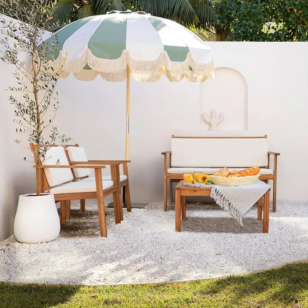 Acacia Wood 4 Piece Outdoor Conversation Sofa Set with Cushions