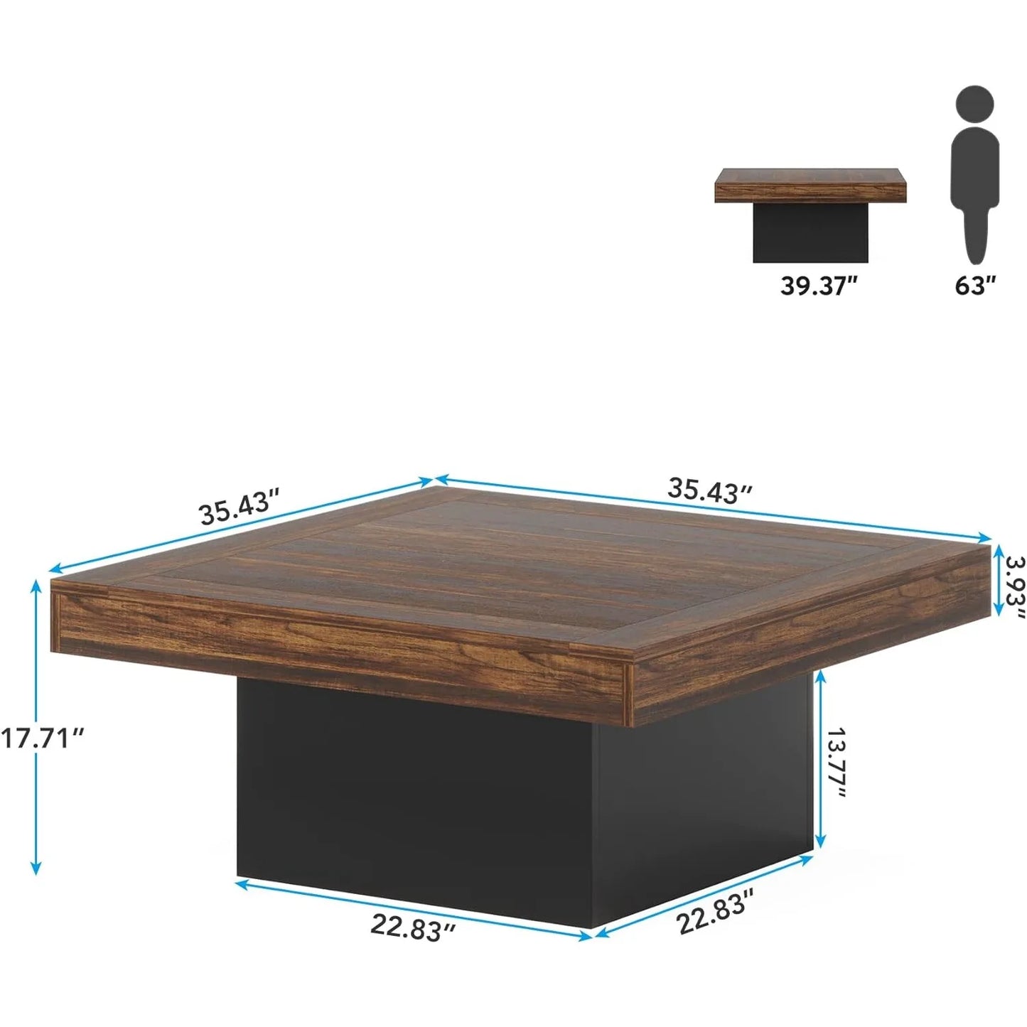 Farmhouse Square LED Coffee Table for Living Room Decor