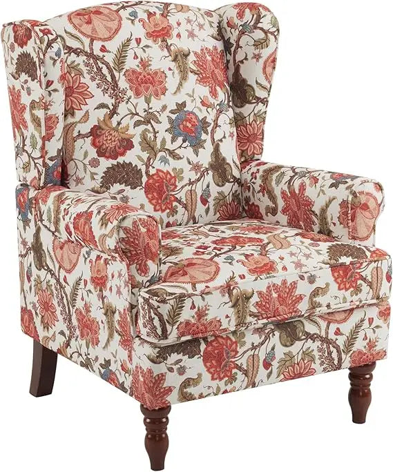Floral Accent Chair with High Back Upholstered Armchair