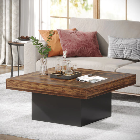 Tribesigns Square LED Coffee Table for Living Room Rustic Style