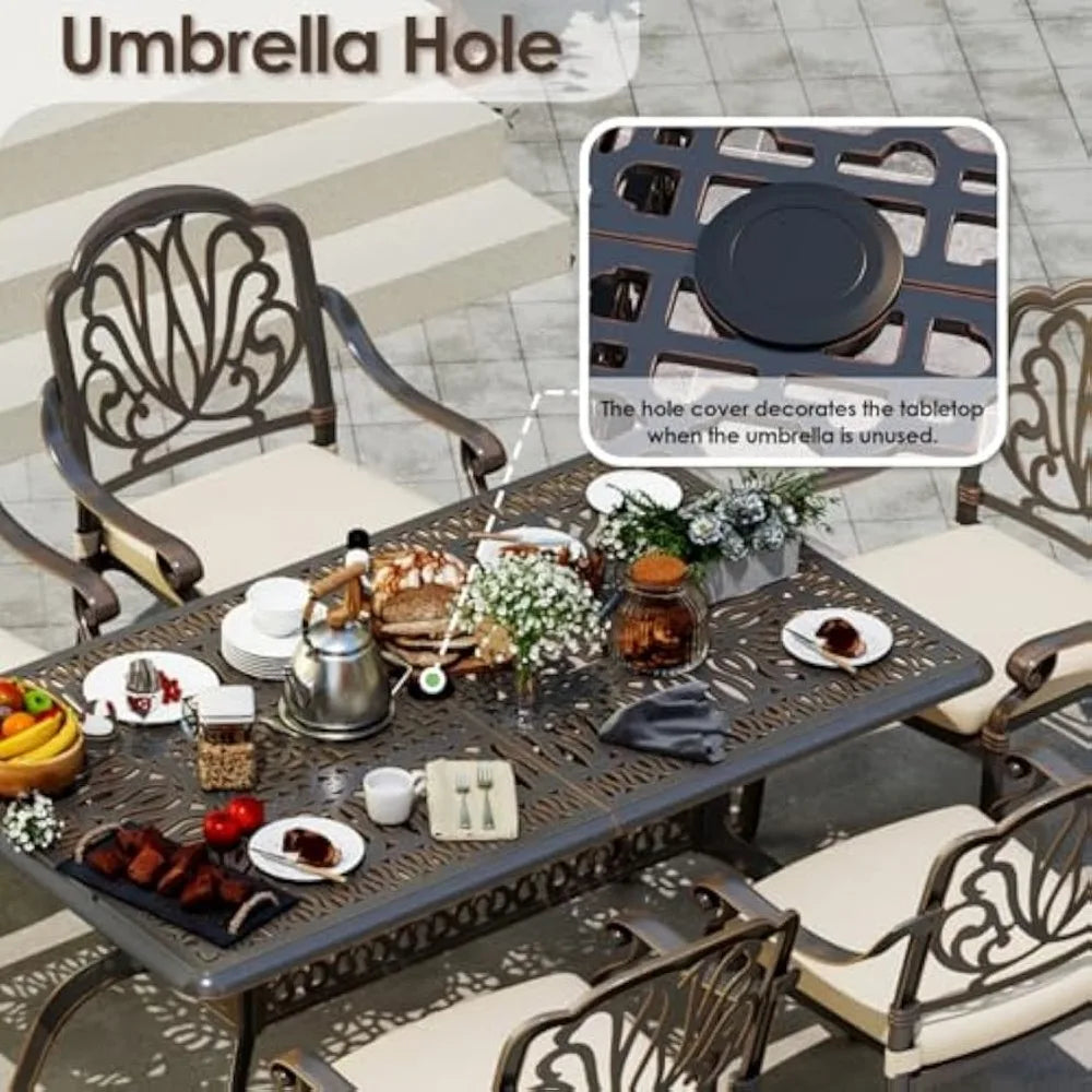 Retro Outdoor Dining Set for 6 with Umbrella and Table