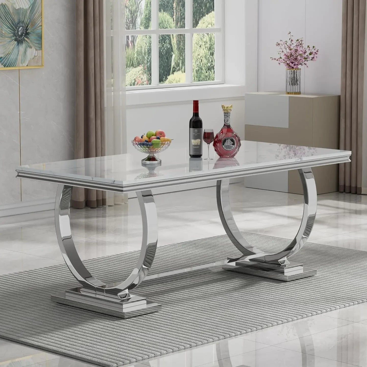 Modern 70 Inch Faux Marble Dining Table for 6 to 8 People