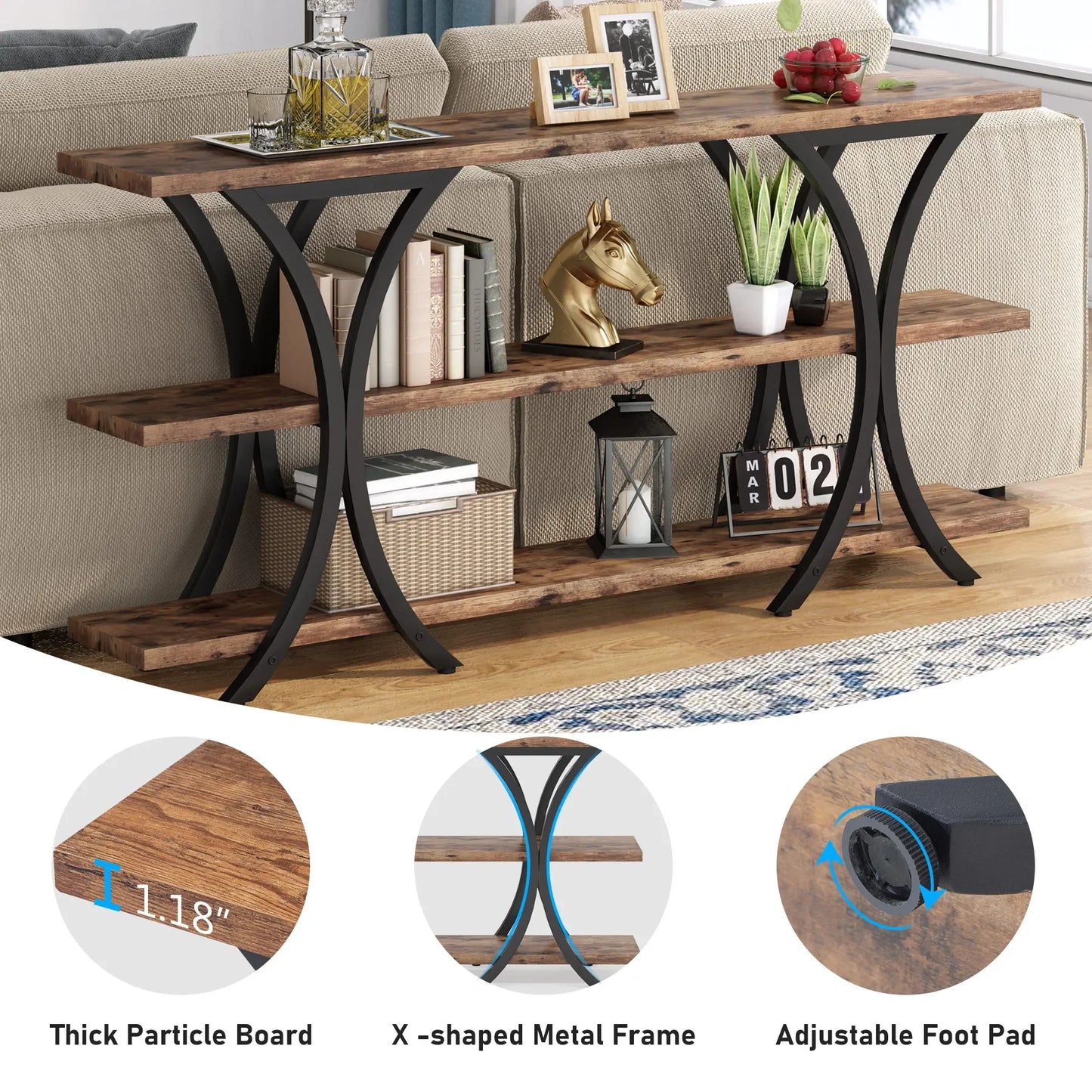 Tribesigns 70.8 Inch Narrow Console Table with 3 Tier Shelves