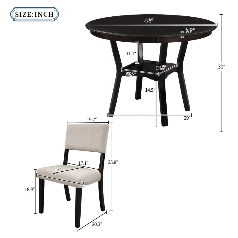 5 Piece Antique Dining Set with Round Table and Side Chairs